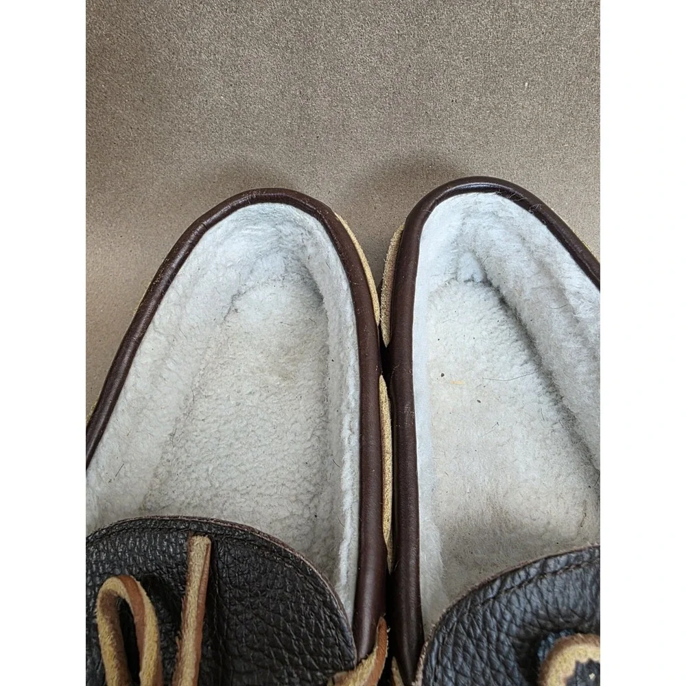 LL Bean Moccasin (Sz 10 M) Slipper Mens Brown Bow Slip On Loafer Leather 212984